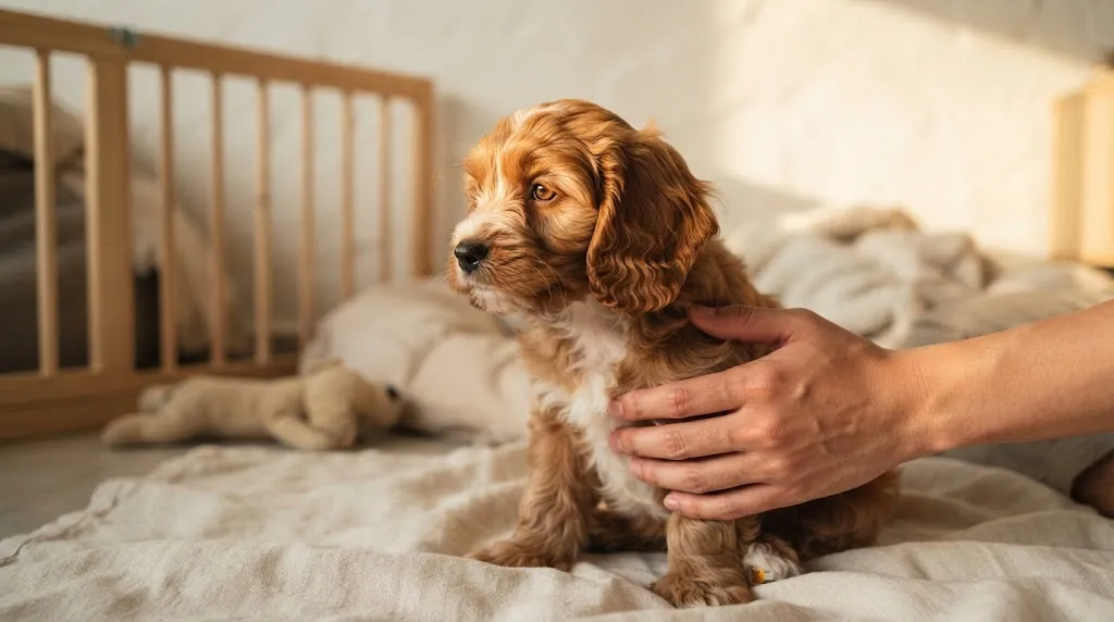 Cavapoo puppy in a set-up playpen at a Balestier Road home