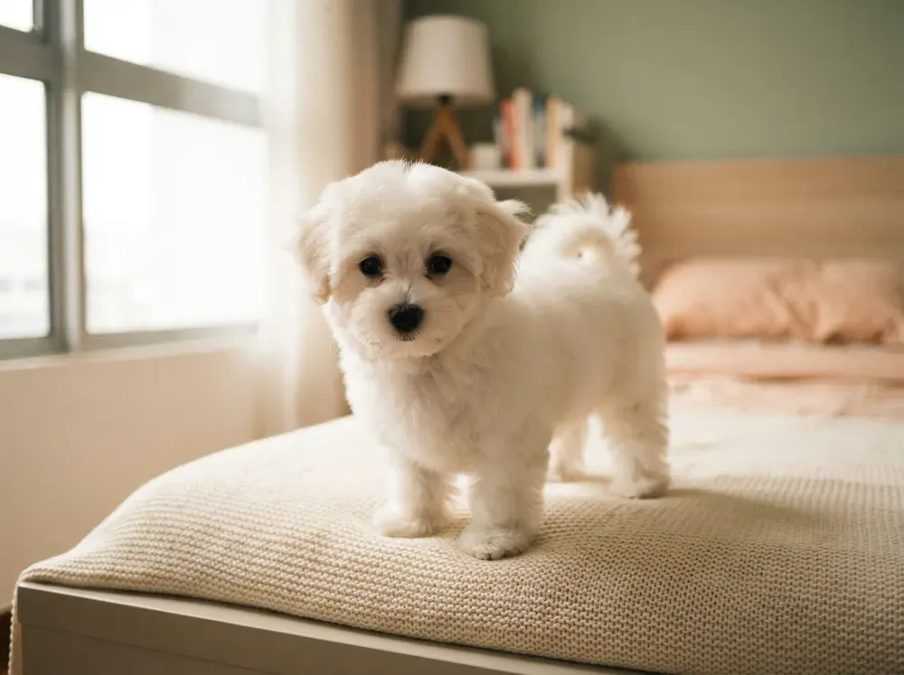 Fluffy white female Bichon Frise puppy available in Singapore