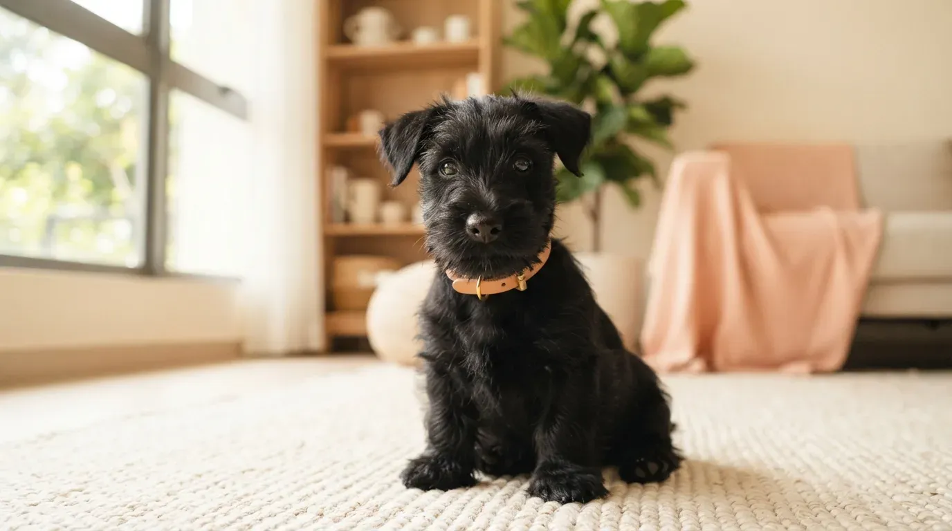 Black Scottish Terrier puppy portrait, one of the Scottie puppies available in Singapore