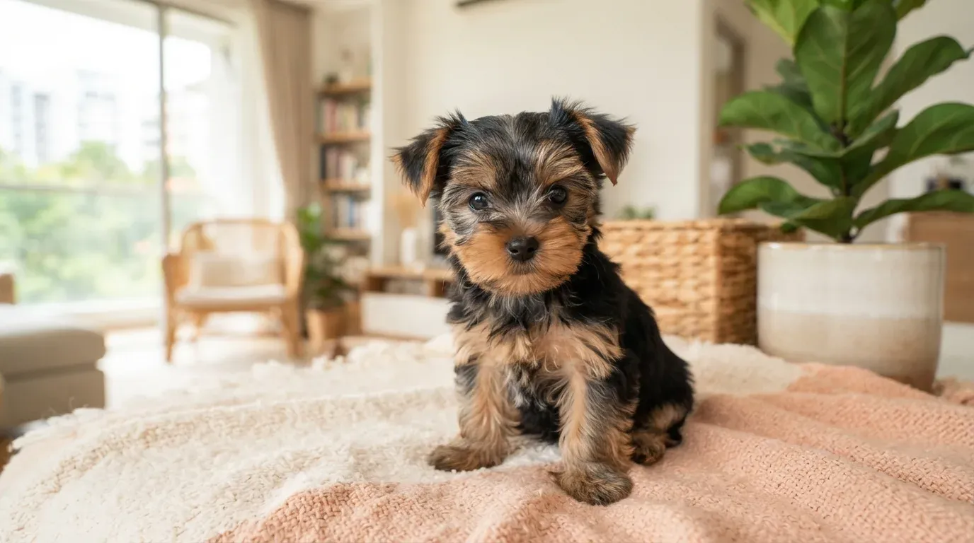 Blue and tan Yorkshire Terrier puppy portrait, one of the Yorkie puppies available in Singapore