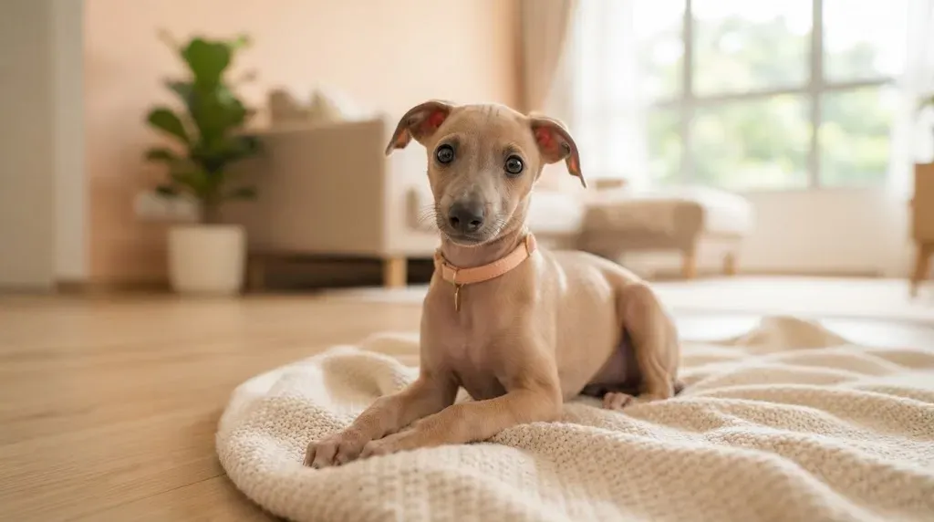 Fawn Italian Greyhound puppy portrait, one of the IG puppies available in Singapore