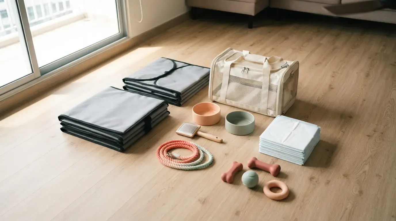 Puppy starter kit laid out: the $500 of day-one equipment a complete kit removes from the budget
