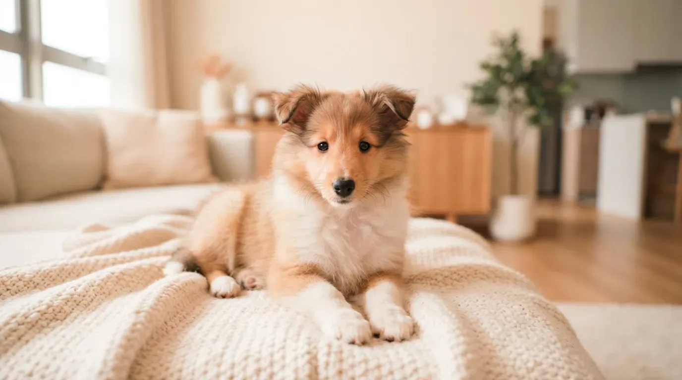 Sable and white Sheltie puppy portrait, one of the Shetland Sheepdog puppies available in Singapore