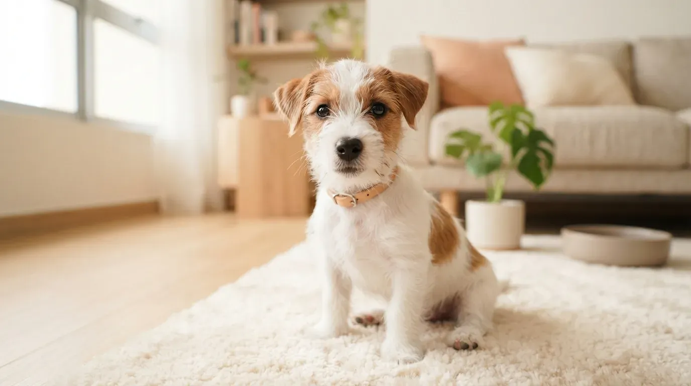 White and tan Jack Russell Terrier puppy portrait, one of the Jack Russell puppies available in Singapore