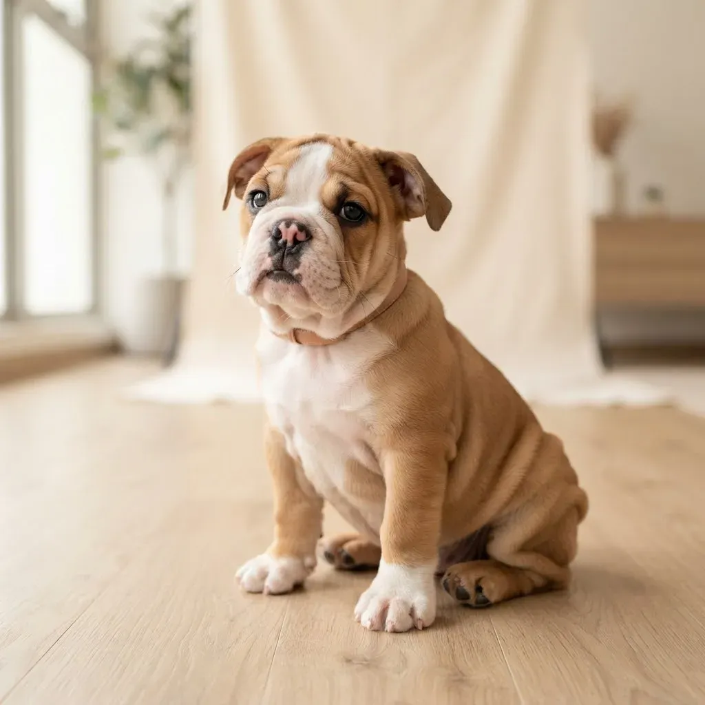 English Bulldog puppy, a gentle heavyweight breed for private housing in Singapore (not HDB-approved)