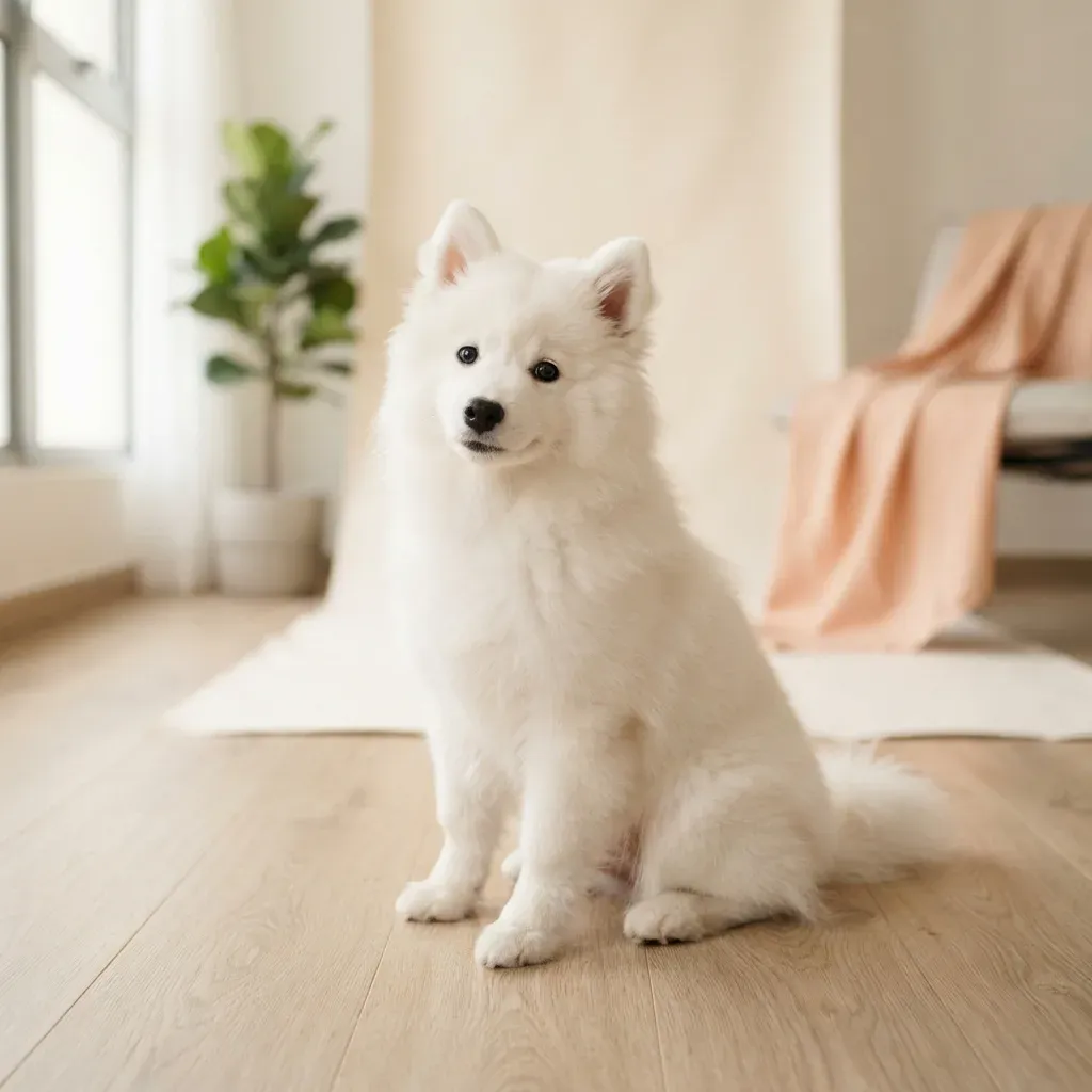 Japanese Spitz puppy, an HDB-approved white family spitz breed in Singapore