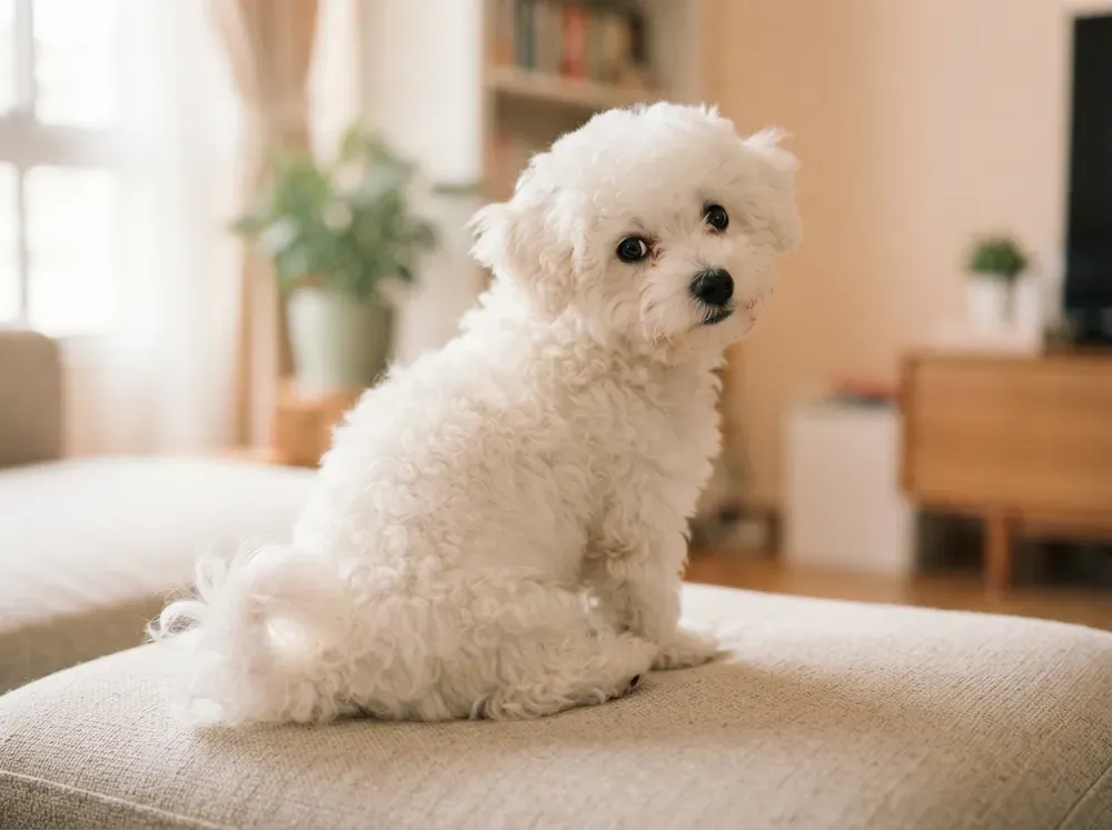 Snow-white female Bichon Frise puppy available in Singapore