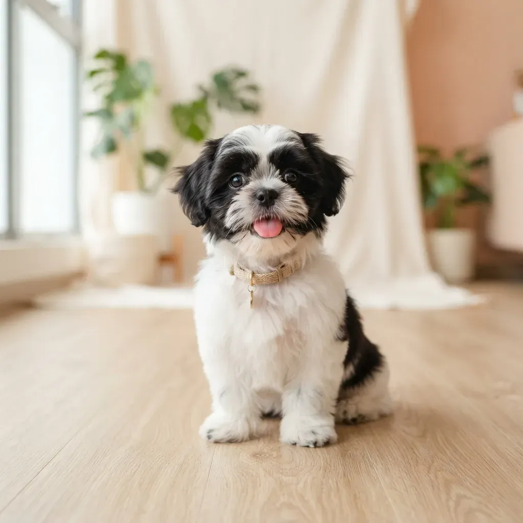 Black and white female Shih Tzu puppy available in Singapore
