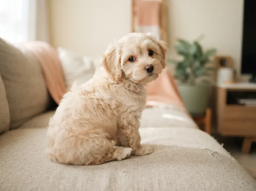 Cream female Cavapoochon puppy available in Singapore
