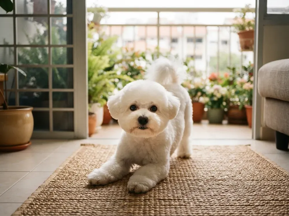 Powder-white male Bichon Frise puppy available in Singapore