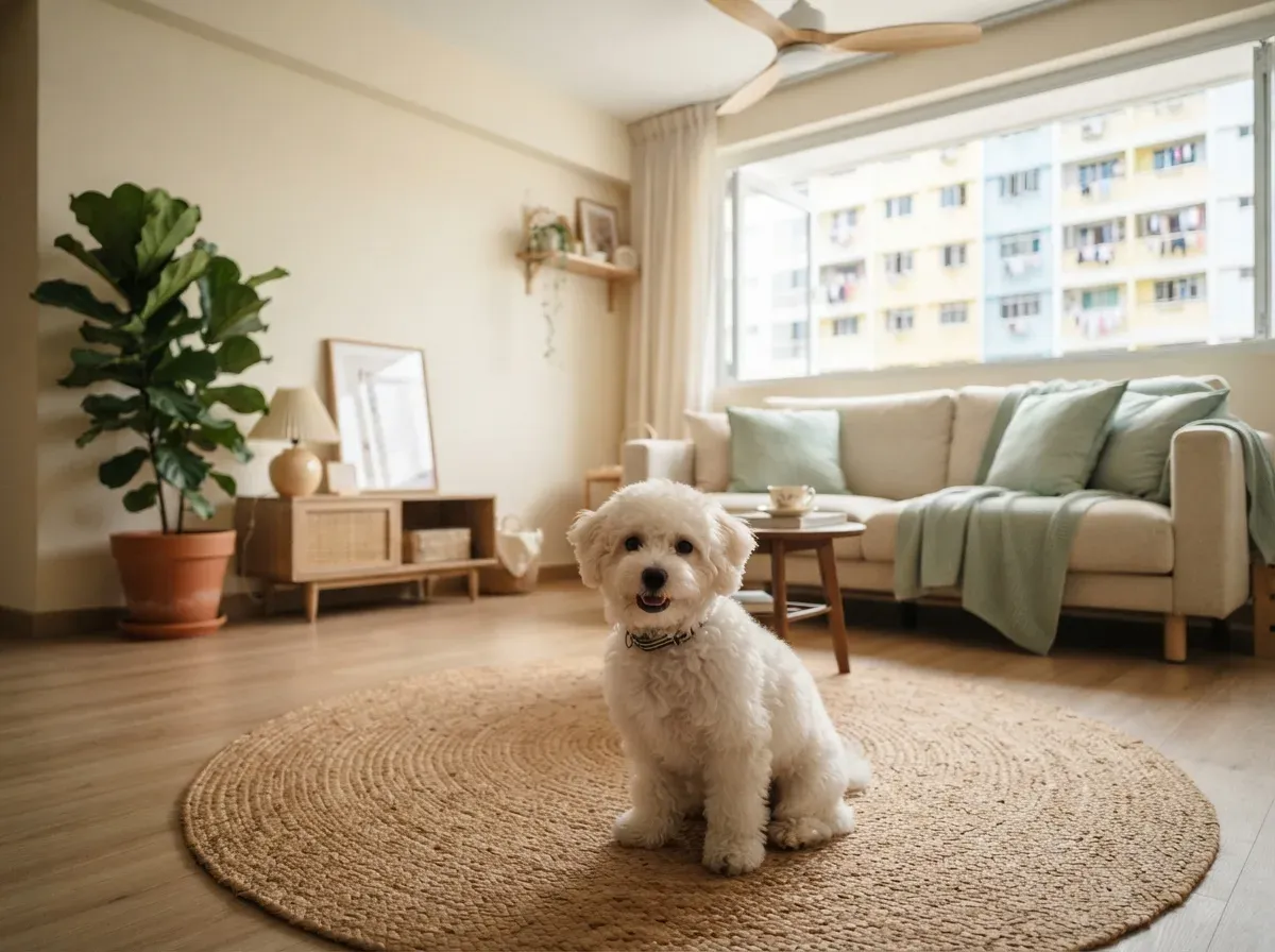 Small breed puppy in an HDB flat living room