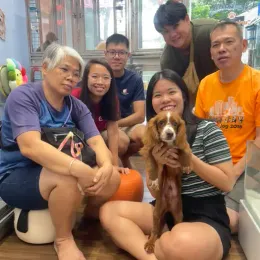 A Curious Tails customer with their new puppy in Singapore